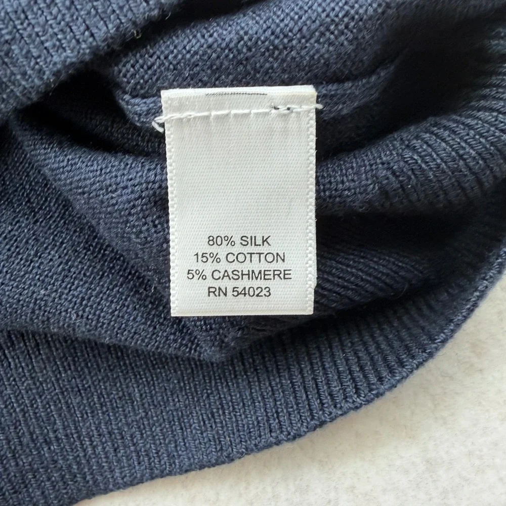 Banana Republic Men XL Navy Blue Silk Cotton Cashmere V-Neck Sweater 606323-01-1